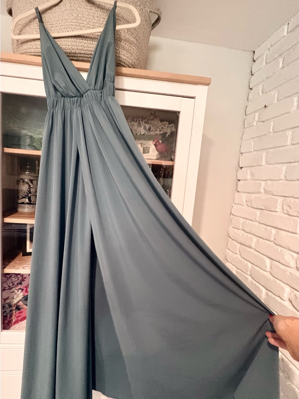 Elegant HALARA Teal Green V-Neck Maxi Dress. - Picture 5 of 6